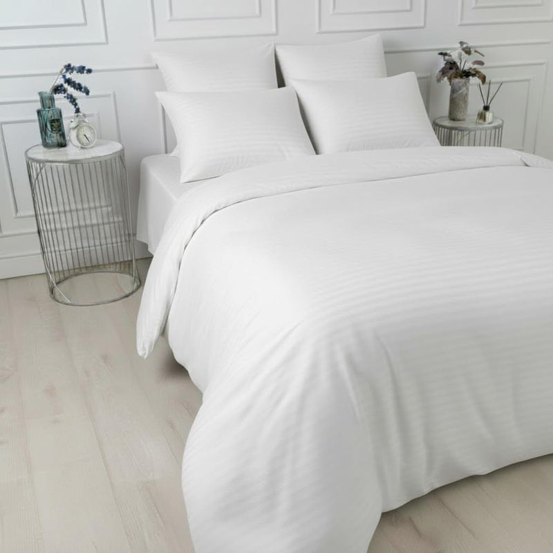 BEDDING ZONE White-Colored Luxury Stripe Duvet Cover - Zipper Closure (White, Queen Size 220x240) - Image 2